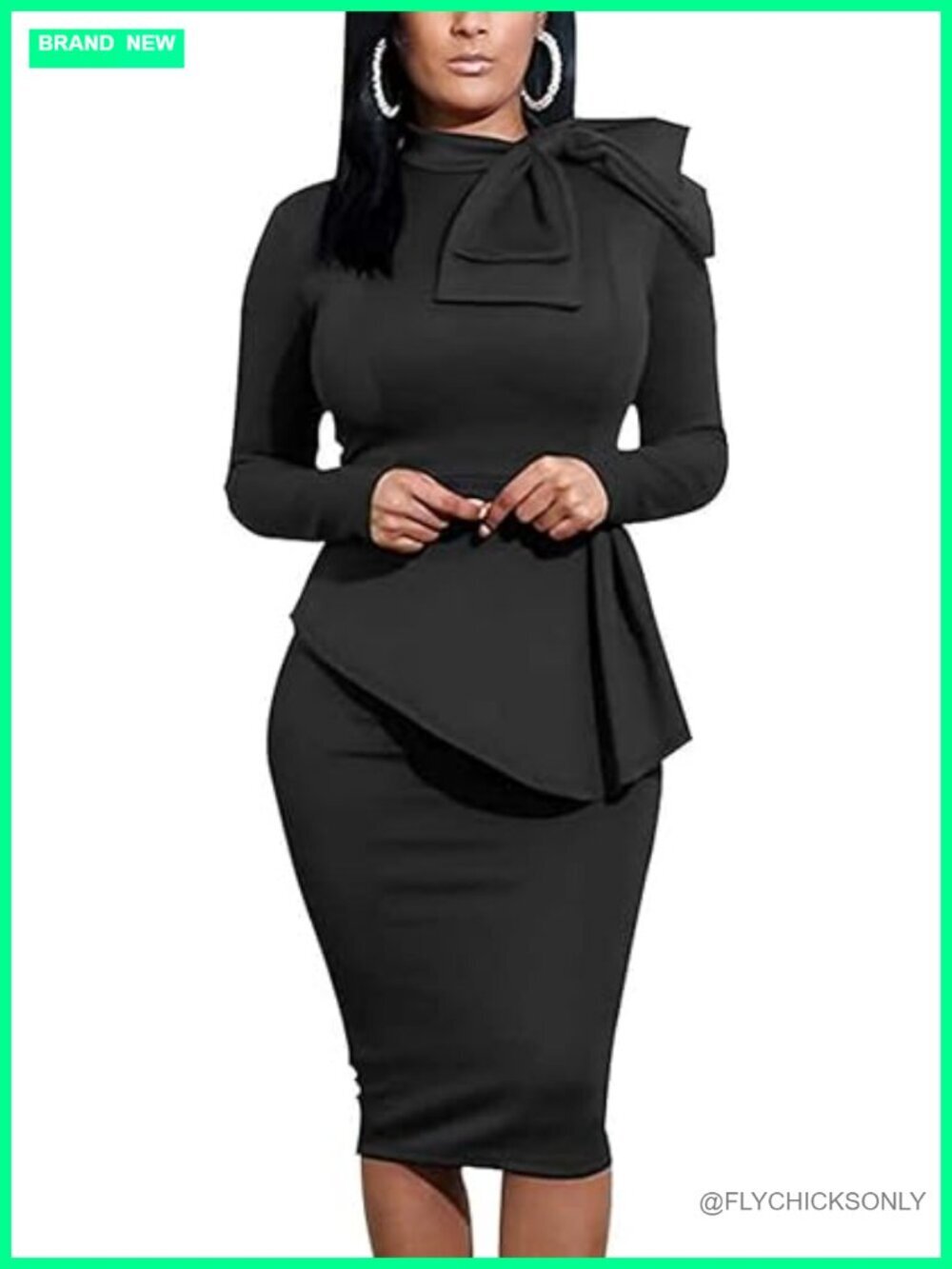 Peplum Bodycon Long Sleeve Bow Ruffle Formal Cocktail Pencil Dress